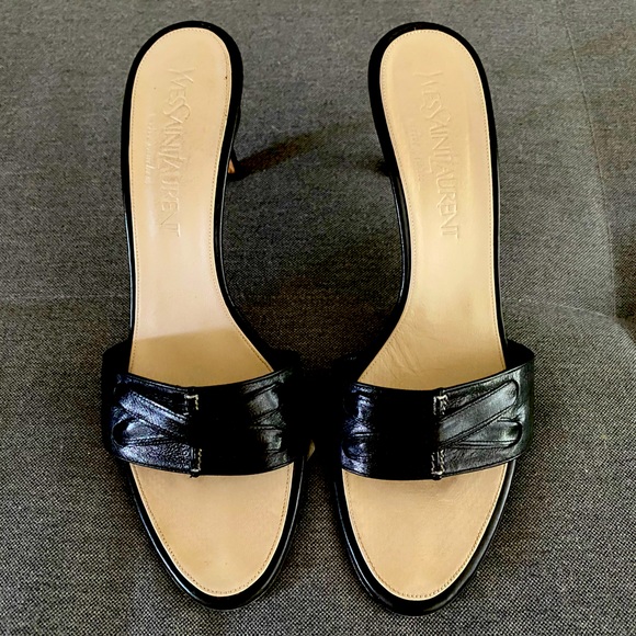 Yves Saint Laurent Black Strap Slip on Heels Size 37 - Picture 1 of 6